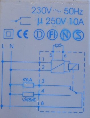 Termonic 26020 electronic thermostat relais 230V 50Hz 250V 10A (gebruikt)
