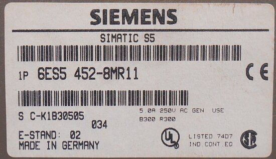 Siemens 6ES5 452-8MR11 relay output 4x30V DC/230V AC