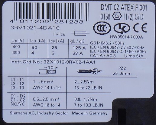 Siemens 3RV1021-4DA10 Motor protection switch 20 - 25 A 3P
