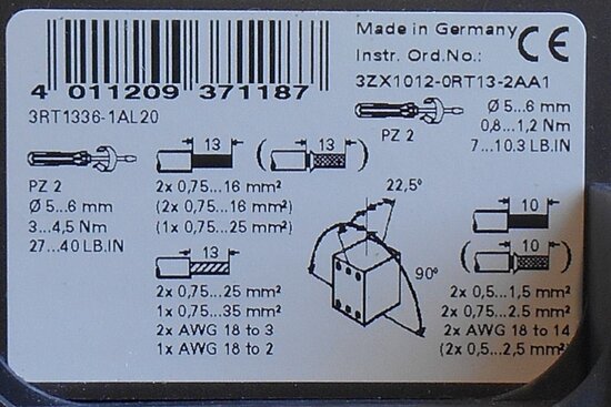 Siemens 3RT1336-1AL20 Magneetschakelaar 60A 230V