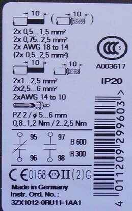 Siemens 3RU1126-4BB0 thermal overload relay 14-20A 1NC+1NO