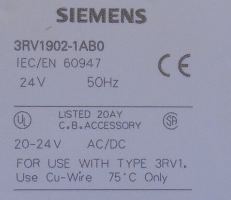 Siemens 3RV1902-1AB0 under-voltage spoel 24V/50Hz