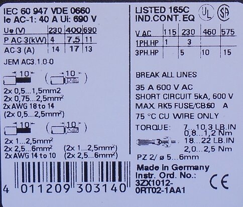 Siemens 3RT1025-1BM44 magneetschakelaar 3P 220V DC 2NO+2NC