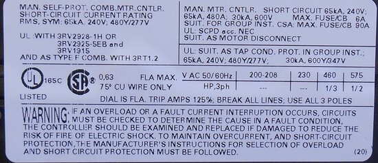 Siemens 3RV1021-0GA10 Motorbeveiligingsschakelaar 0,45 - 0,63 A 3P