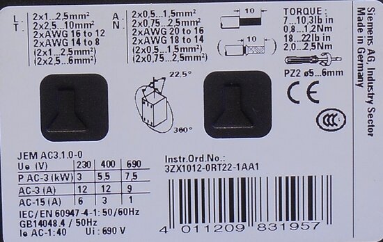 Siemens 3RT2024-1BB40 contactor 3P 24V DC 1NO+1NC