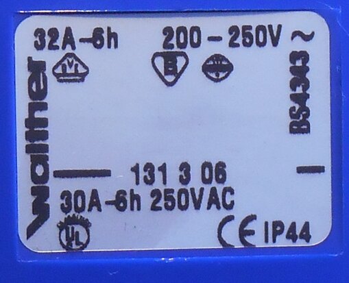 Walther 131306 CEE socket 32A, 220/250v, 2P+E