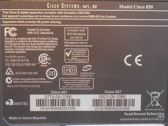 Cisco Model Cisco 850 Integrated Services router