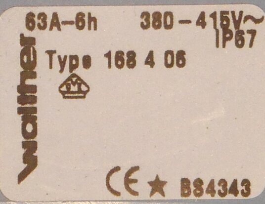Walther 168406 socket outlet 63A 4P 400V 6h IP67, 168 406