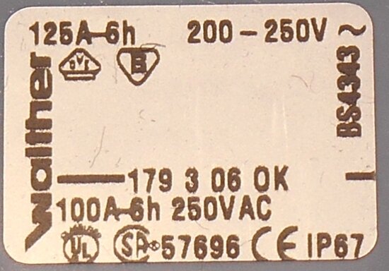 Walther 179306OK Wandgemonteerde CEE contactdoos 125A 3P (2P+E) 200-250V 6h IP67