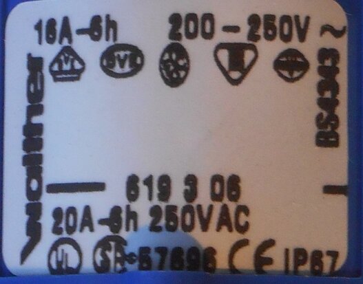 Walther 619306 gemonteerde CEE stekker 16A 3P (2P+E) 200-250V 6h IP67