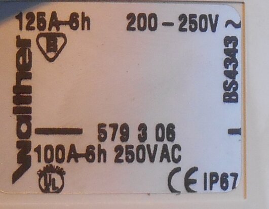 Walther 579306 CEE socket 125A 200-250V 3P (2P + E) 6h IP67