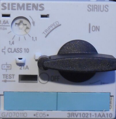 Siemens 3RV1021-1AA10 motorbeveiligingsschakelaar 1.1 - 1.6 A incl. Behuizing