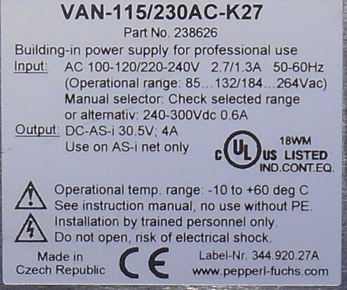 Pepperl+Fuchs VAN-115/230AC-K27 AS-Interface power supply 238626