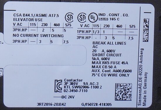 Siemens 3RT2016-2BB42 magneetschakelaar 3P 1NC, 4KW/400V, DC 24V