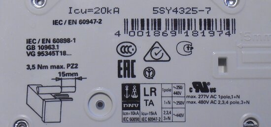 Siemens 5SY43 MCB C25 circuit breaker 25A 3P