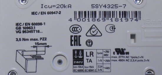 Siemens 5SY43 MCB C25 installatieautomaat 25A 3P