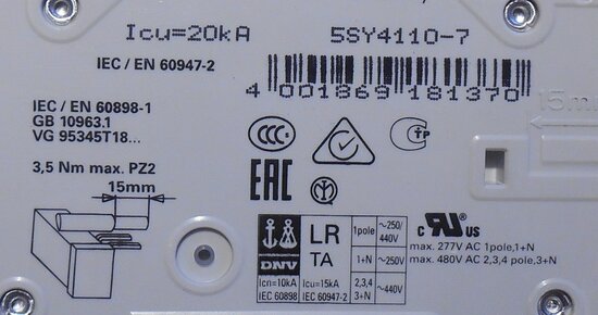Siemens 5SY41 MCB C10 circuit breaker 10A 1P