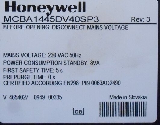 Vaillant 121313 burner control unit 24S 24-28MVL (Honeywell MCBA 1445DV40SP3) 12-1313