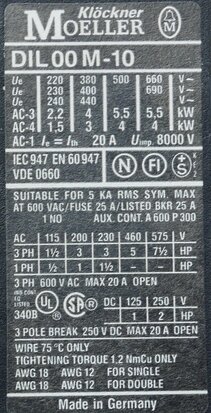 Moeller DIL00M-10 magneetschakelaar 3P 230V/240V 1NO