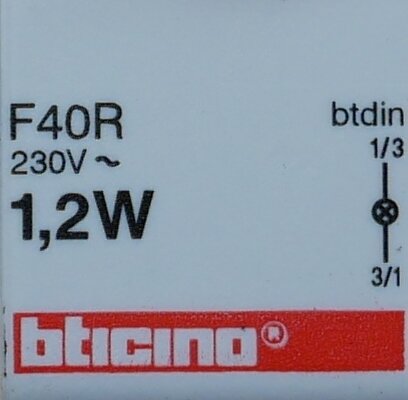 Bticino F40R lamphouder voor aansluitsignaal 1,2W 230V