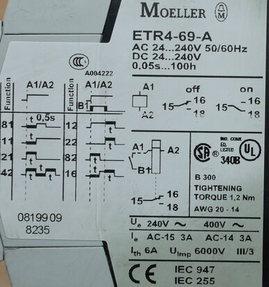 Moeller ETR4-69-A Analogue Timer relay ETR4 Series, Multifunction, 0.05 s, 100 h
