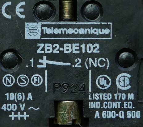 Telemecanique button with ZB2-BE102 (NC) contact element red