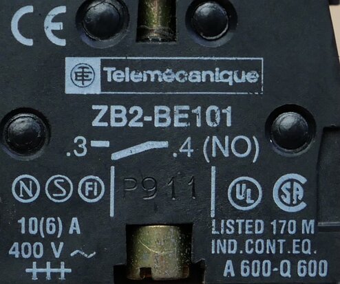 Telemecanique button with ZB2-BE101 (NO) contact element yellow