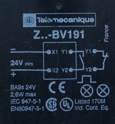 Telemecanique ZB2-BV191 signal lamp incl. Push button with ZB2-BE101 (NO) contact element