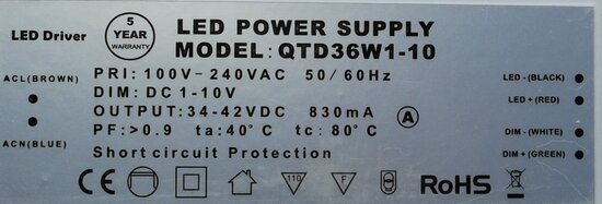 Integratech QTD36W1-10 Dimmable driver 1-10V for QT led panel 36W 4100lm.