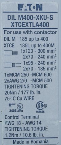 Eaton DILM400-XKU-S Kabelklemmenblok voor dilm185..400, 208293