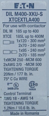 Eaton DILM400-XKU-S Cable terminal block for dilm185.400, 208293
