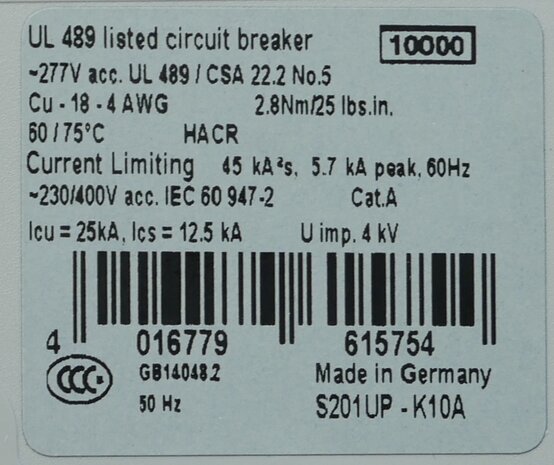 ABB S 201 UP Installatieautomaat K 10A 1P, 2CDS271317R0427