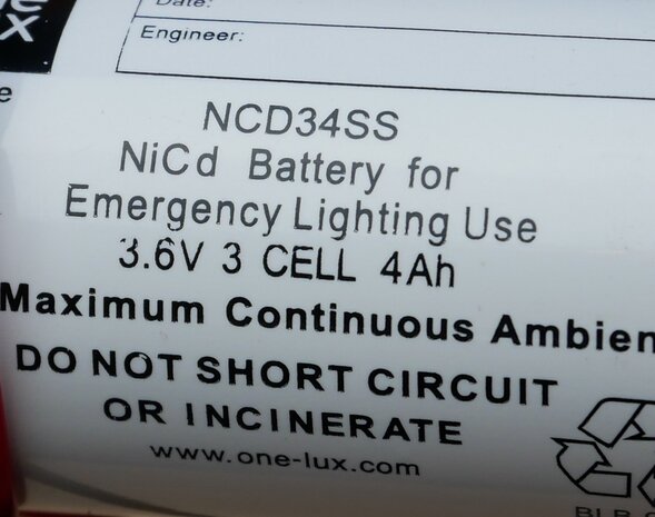 One-LUX NCD34SS NiCd-batterij voor noodverlichting 3,4 V 4Ah