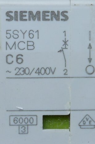 Siemens 5SY61 MCB C6 installatieautomaat 1P 6A