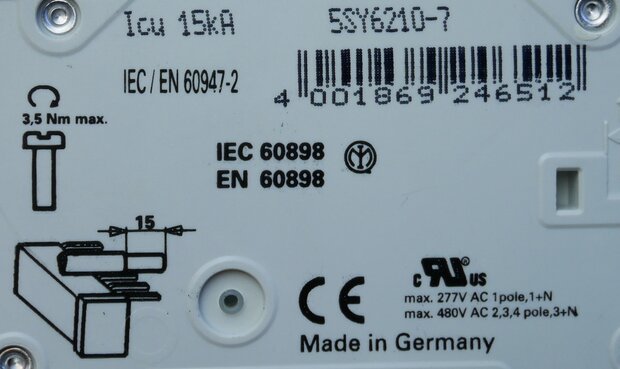 Siemens 5SY62 MCB C10 installatieautomaat 2P 10A