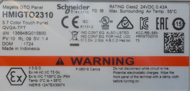 Schneider Electric HMIGTO2310 aanraakscherm 5.7" QVGA TFT+ETH, 415024