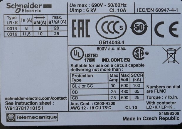 Schneider Electric LR2K0314 thermisch overbelastingsrelais 1NO - 1NC