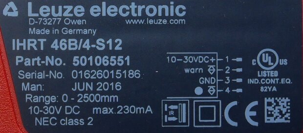 Leuze IHRT 46B / 4-S12 Diffuse sensor with suppression 50106551