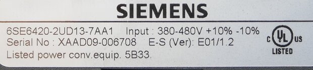Siemens 6SE6420-2UD13-7AA1 Micromaster 420, 1 HP VS AC Drive 480V 1.2 Amp 0.37 kW
