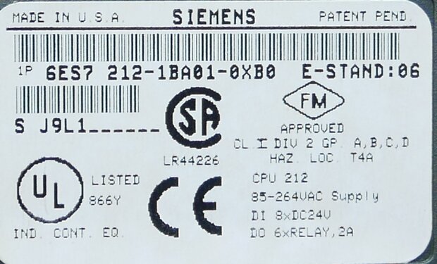 Siemens 6ES7-212-1BA01-0XB0 SIMATIC S7-200 CPU 212