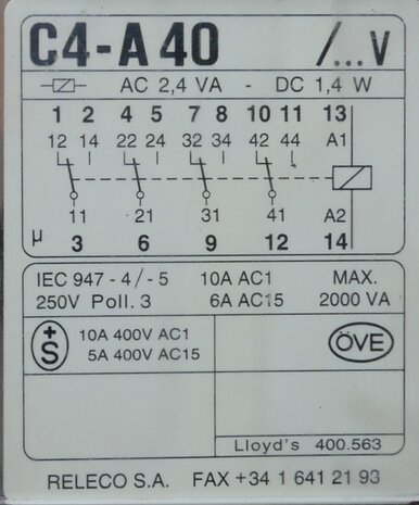 Releco C4-A40 relay MR-C 24 AC incl. Relay base S4-B