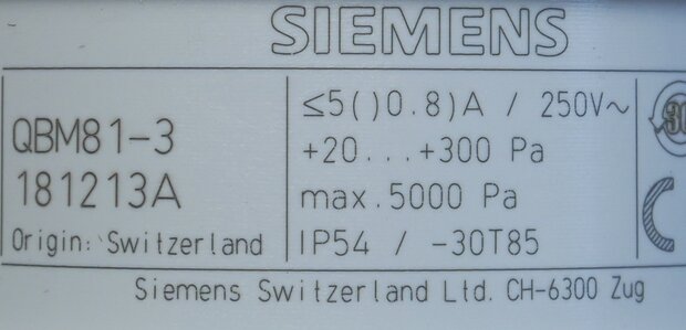 Siemens QBM81-3 Drukverschilschakelaar, 20300 Pa
