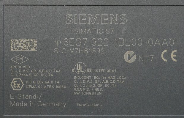 Siemens 6ES7 322-1BL00-0AA0, 32 digital output module, DC 24V (zonder deksel)