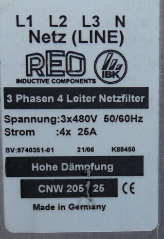 Reo CNW 205/25 Three-phase mains filters 3x 480V 4x 25A CNW 205
