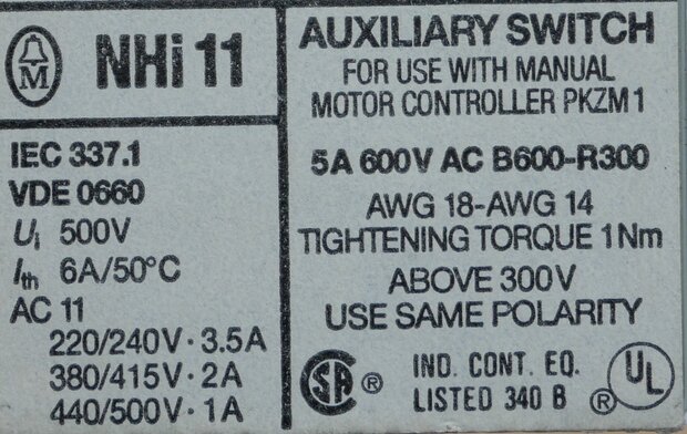 Eaton Moeller NHI11 auxiliary contact NO+NC