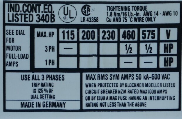 Moeller PKZM 1-1.0 motor protection switch 0.6 to 1.0 A
