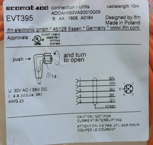 IFM  Ecomat 400 kabel EVT395, AWG 23, 10 meter