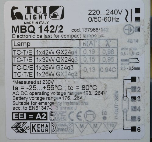 TCI MBQ 142/2 electronic ballasts 1X26-32-42