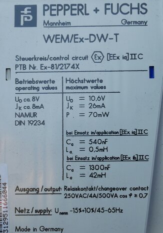 Pepperl+Fuchs WE M/Ex-DW-T Speed Monitor WEM/Ex-DW-T