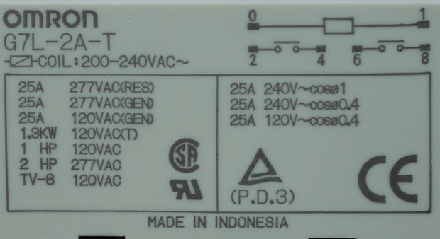 Omron G7L-2A-T Plug-in relay 200-240 VAC 25 A 2x NO